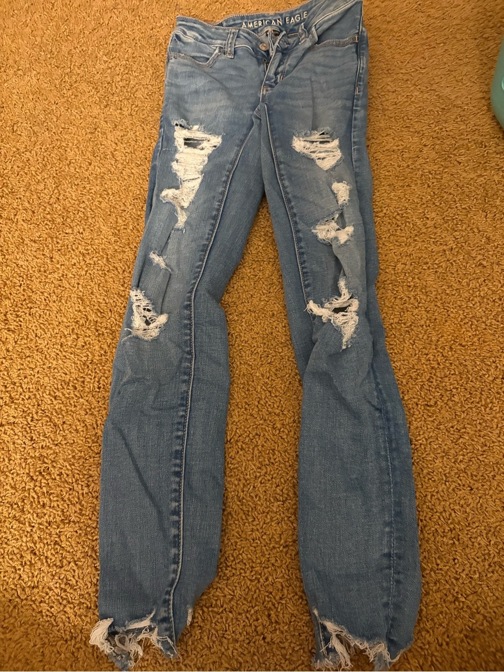 American Eagle Outfitters Medium Blue Distressed Flare Jeans